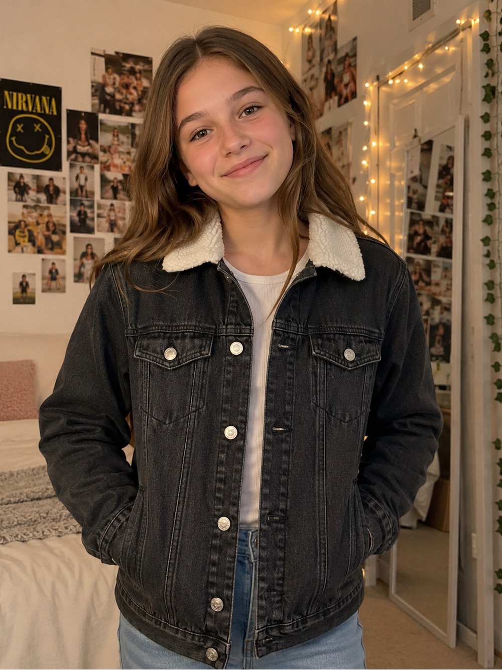 SilverTab‎ Levi’s Jeans Black Denim Jacket with White Sherpa Collar